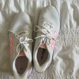 White, orange, pink adidas shoes